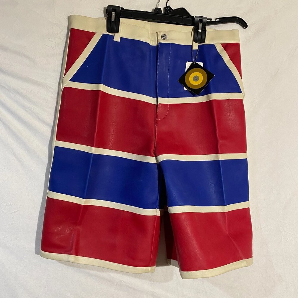 Vintage 70's J Leather Shorts Mens 42 Multicolor Bold Striped Preppy Red Blue UK